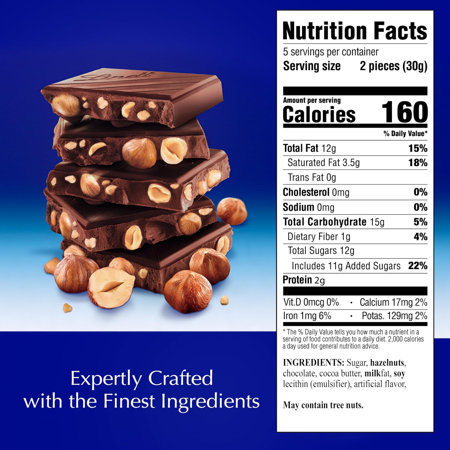 Lindt Classic Recipe Whole Hazelnut Dark Chocolate Candy Bar, Dark Chocolate Candy, 5.3 Oz. (14 Pack)