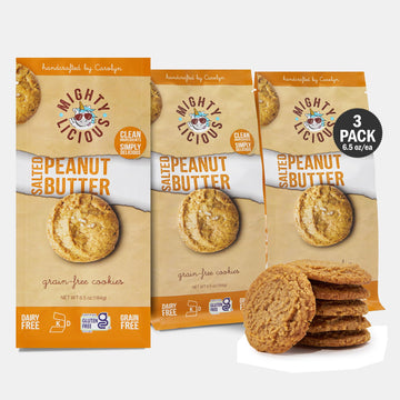 MIGHTYLICIOUS Handcrafted Salted Peanut Butter Cookies - Gluten-Free, Dairy-Free, Kosher, Grain-Free, Preservative-Free - Snack 