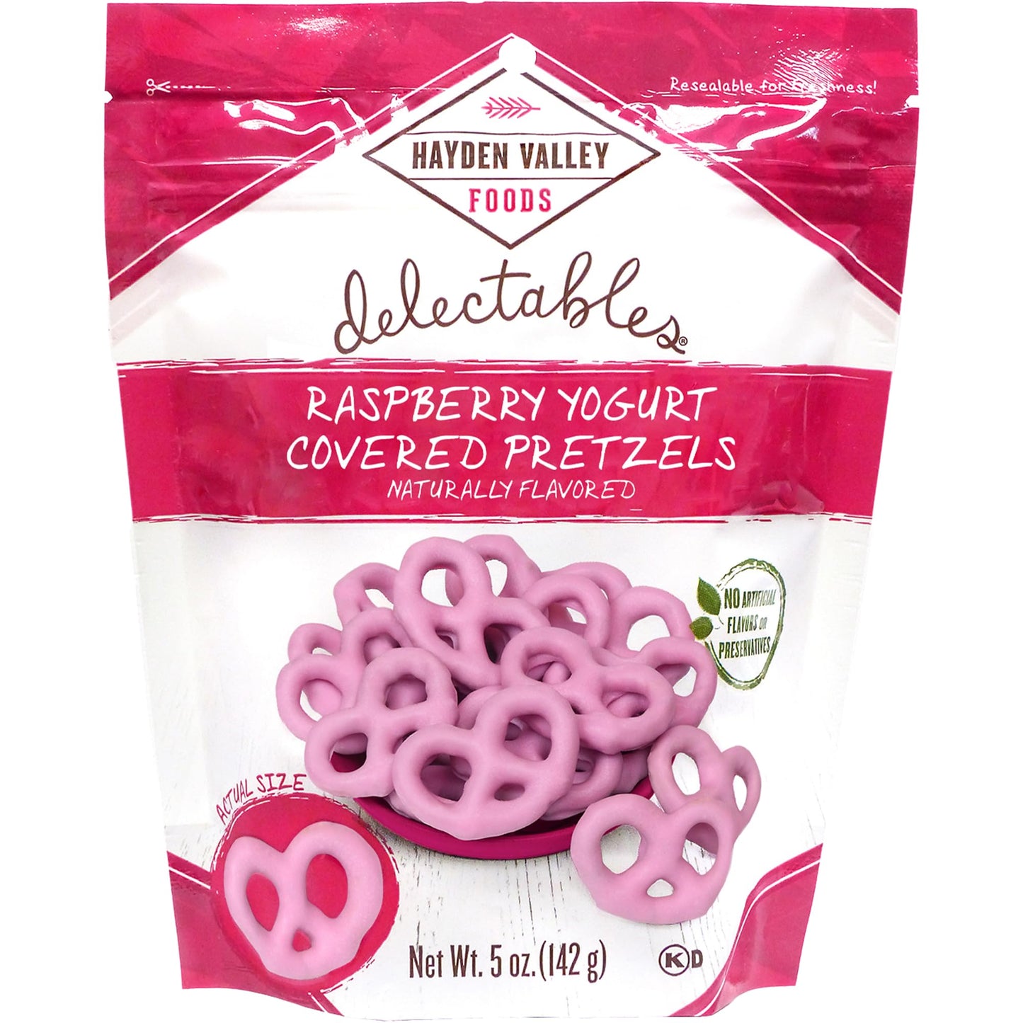 Hayden Valley Foods Raspberry Yogurt Covered Pretzels - 5Oz Resealable Bag - Gourmet Flavored Pretzels