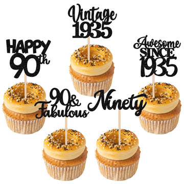 30Pcs Happy 90Th Birthday Cupcake Toppers Glitter Awesome Since 1933 Ninety 90 Fabulous Vintage 1933 Cupcake Picks For 90Th Birt