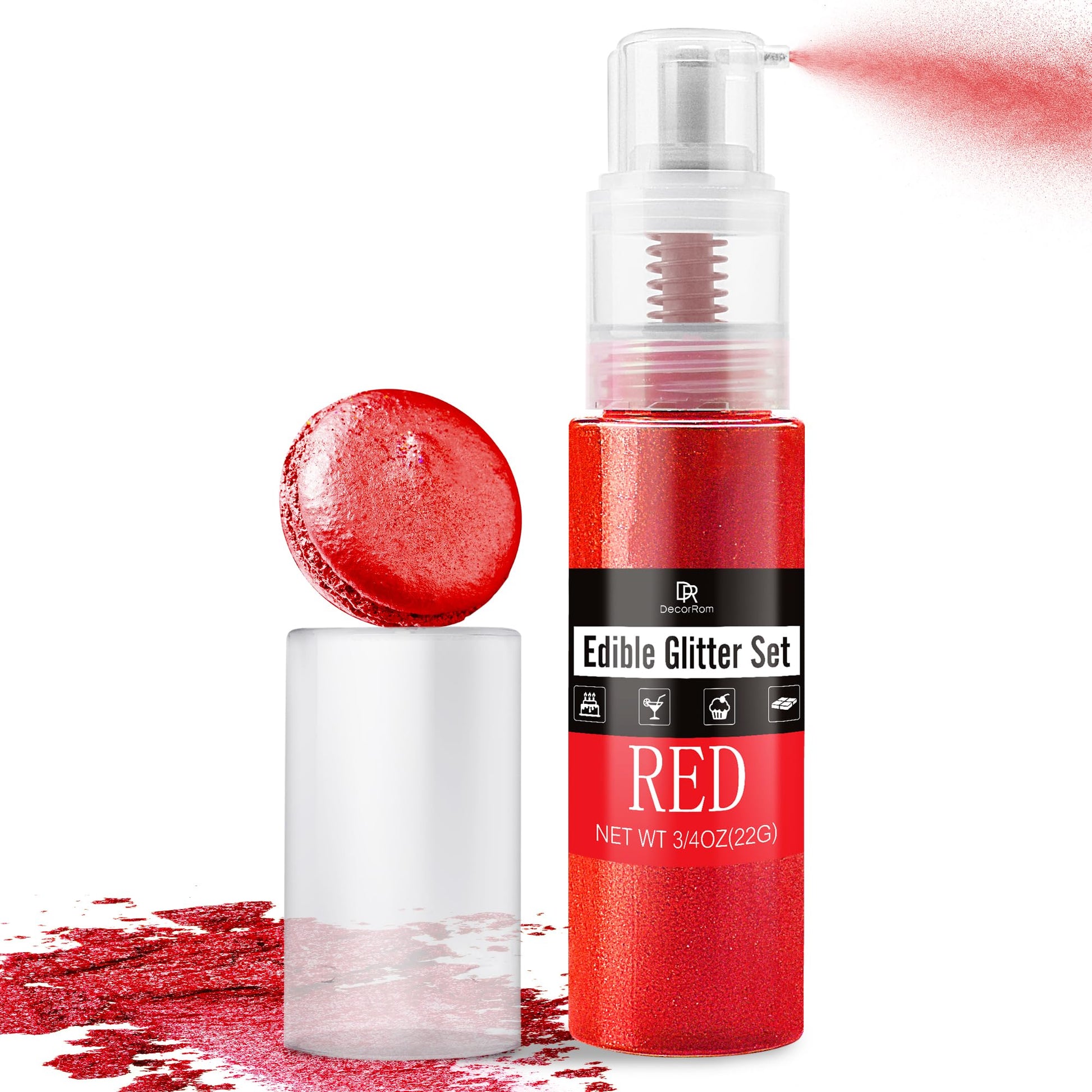 DecorRom Edible Glitter Spray Luster Dust 0.75oz Red Shimmer Powder for Cake Decorating, Drinks, Cocktails, Icing