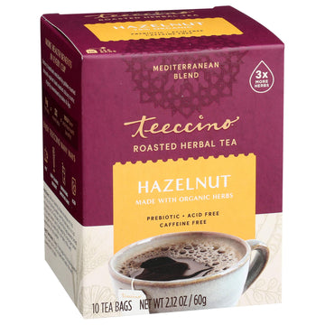 Teeccino Hazelnut Herbal Tea - Caffeine Free, Prebiotic, 10 Tea Bags, Model F03316