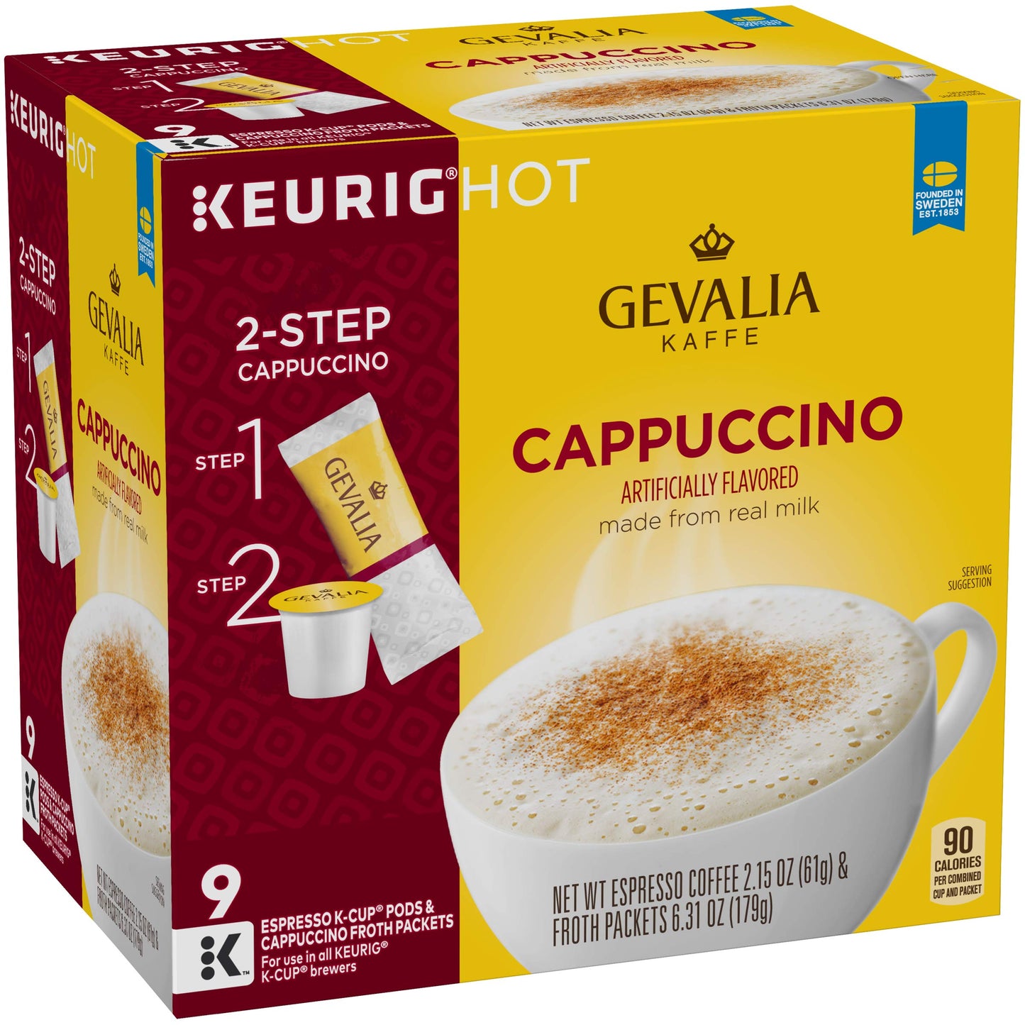 Gevalia Cappuccino Espresso K-Cup Coffee Pods (9 Pods And Froth Packets)