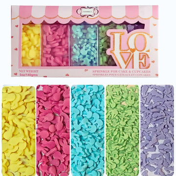 Confect Easter Sprinkles Edible | Assorted pack of 5 Parrot Green, Yellow, Pink and Sky Blue Easter Bunny I Cookies, Desserts & 