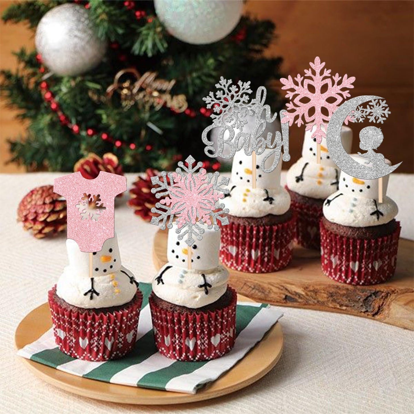 30 Pcs Snowflake Oh Baby Cupcake Toppers Glitter Winter Sweater Moon Snowflake Cupcake Picks It'S A Girl Cake Decorations For Ba