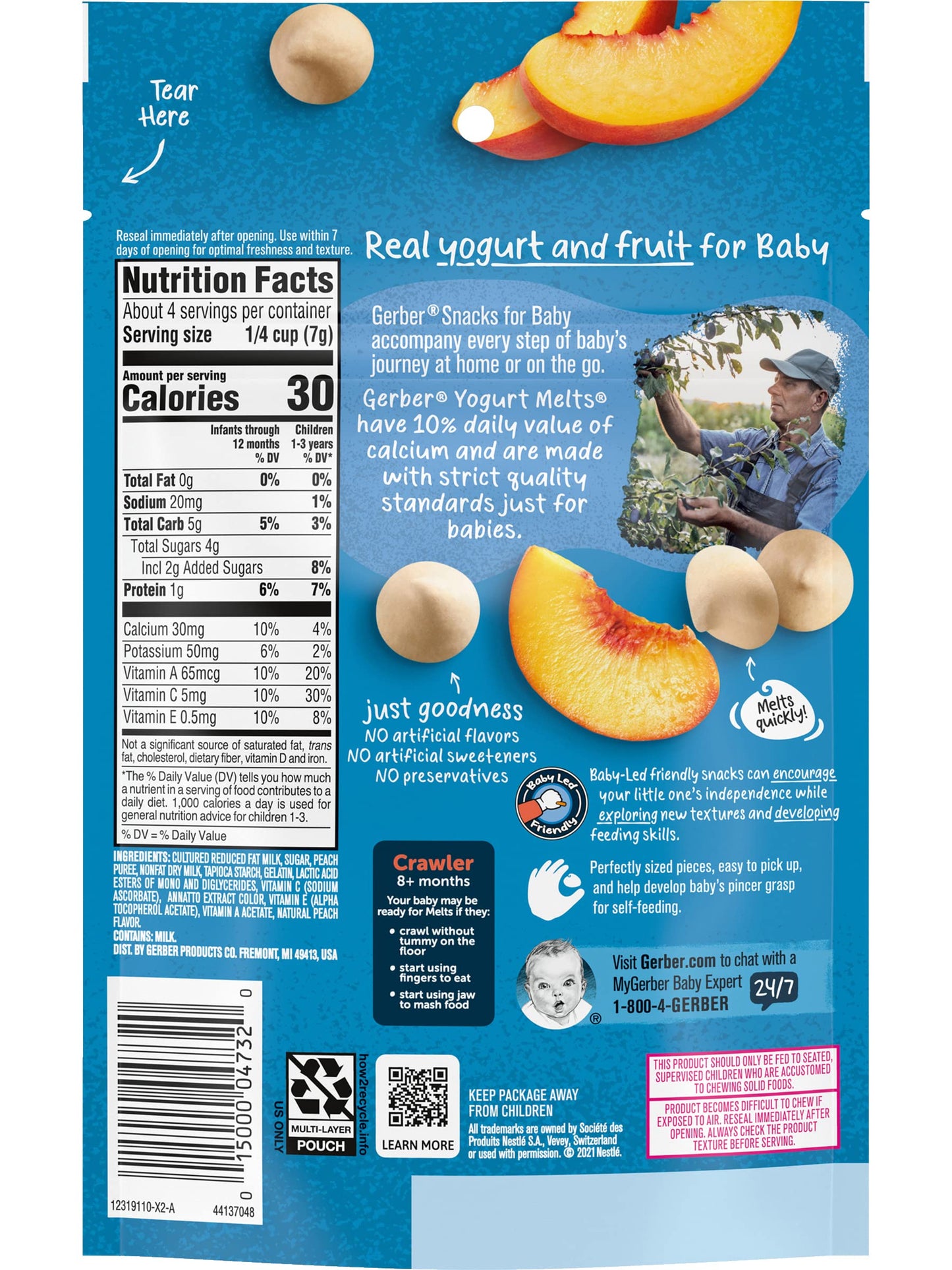 Gerber Snacks For Baby Yogurt Melts, Peach, Freeze-Dried Yogurt Snack Made With Real Yogurt & Fruit, Baby Snack For Crawlers, 1