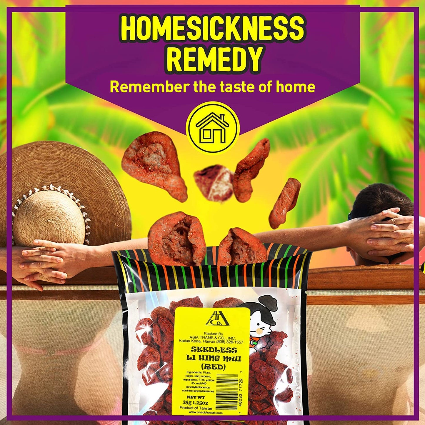 Snack Hawaii Seedless Red Li Hing Mui   Seed Plums - Sweet, Sour & Salty Dried Asian Plum Candy - 1.25 Ounce