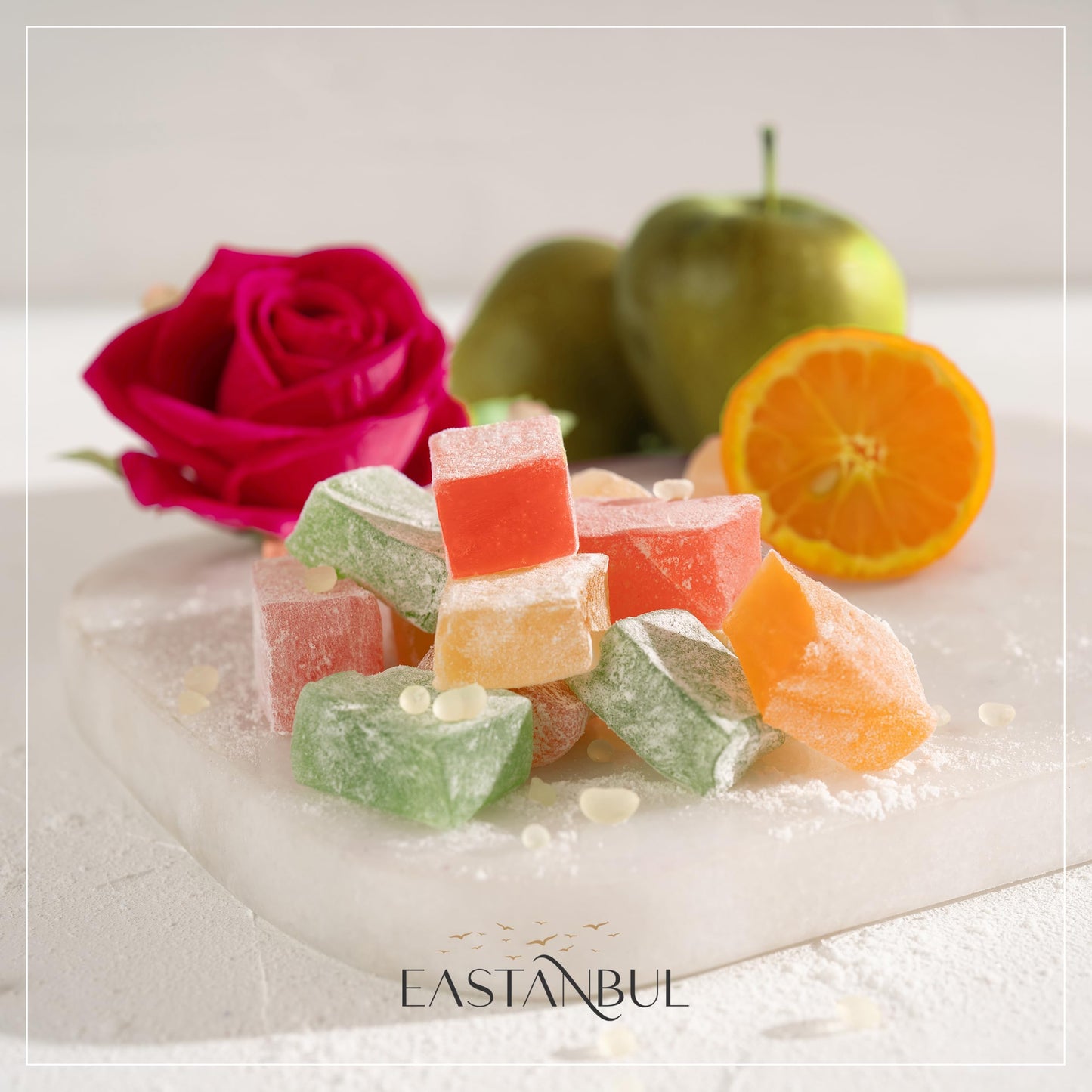 Eastanbul Turkish Delight Candy 10.5Oz, 4 Mediterranean Flavors, Turkish Delights Assorted, Lokum Turkish Delight Rose, Bitter O