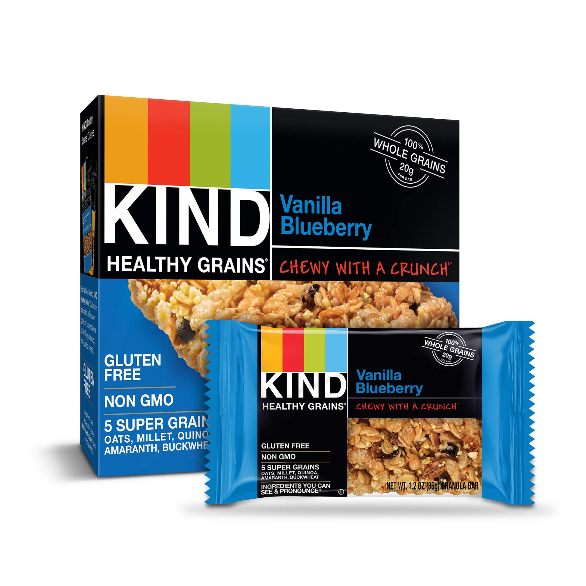 Kind Healthy Grains Bars Gluten Free 1.2 Ounce, Hgb Vanilla Blueberry, 40 Count