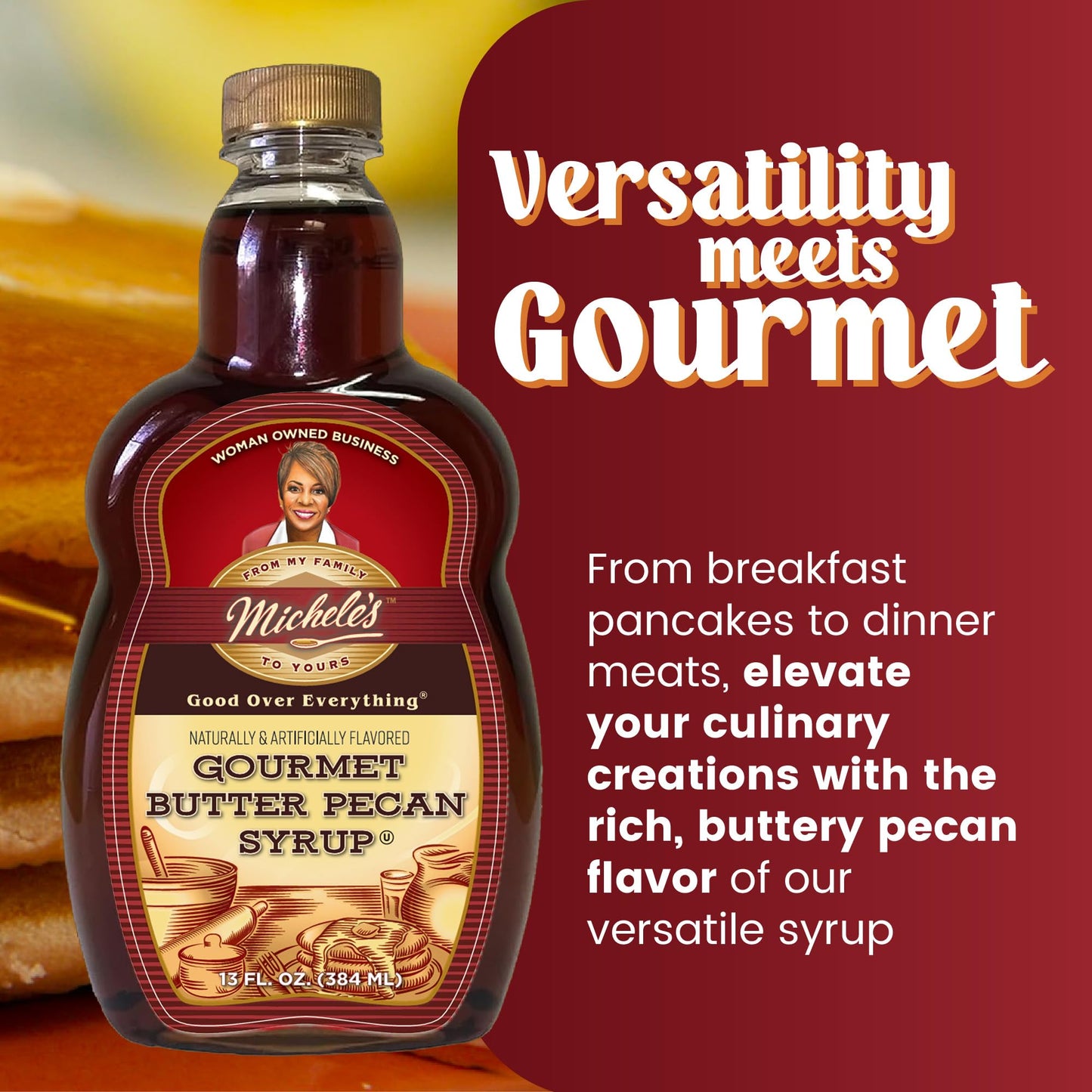 Micheles Gourmet Butter Pecan Syrup 3-Pack | 13 Ounce Bottle | Good Over Everything! | Foodie Gift, Ice Cream & Desert Topping,