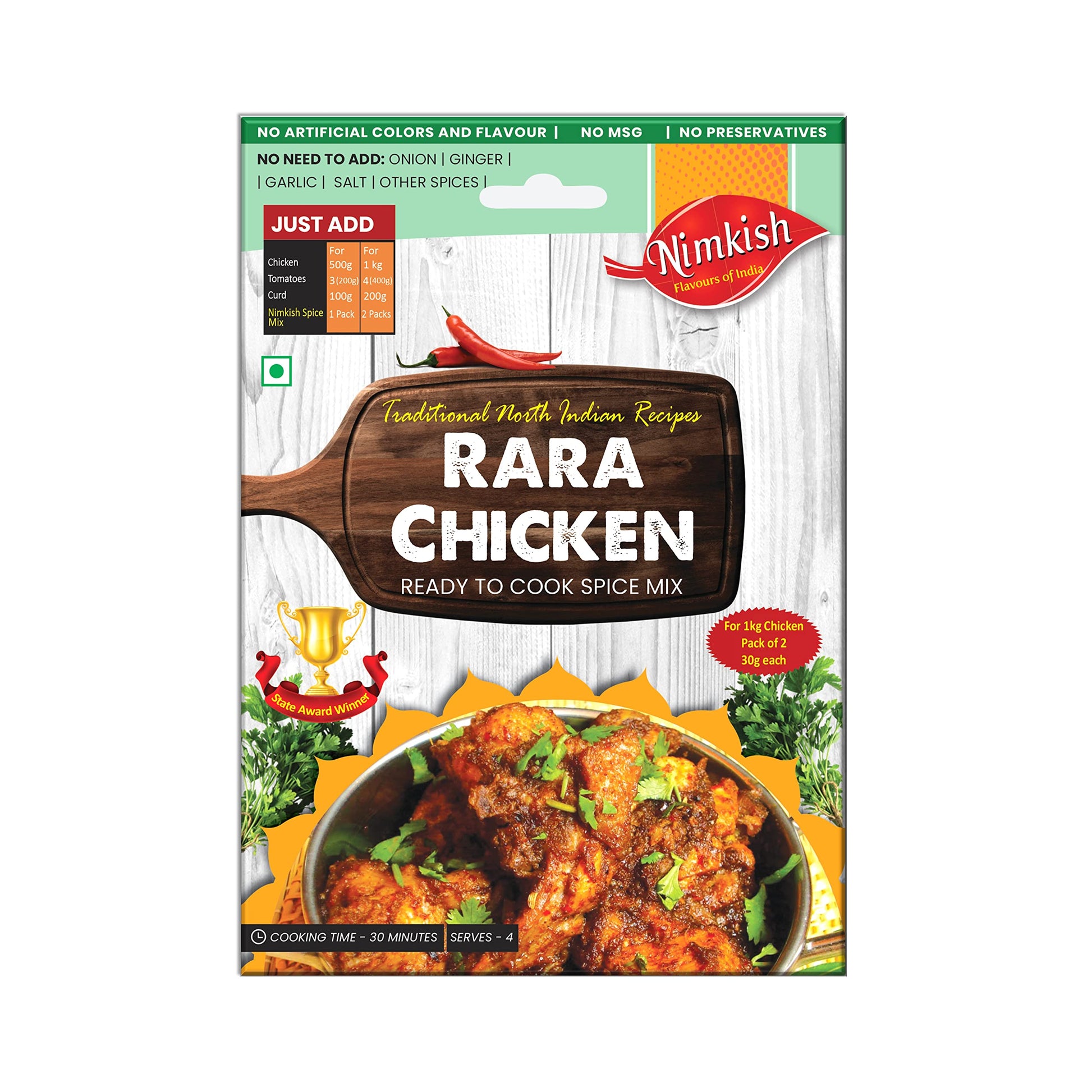 Nimkish Rara Chicken Masala 60G (Pack Of 2, 30G Each), Ready To Cook Spice Mix, Instant Masala