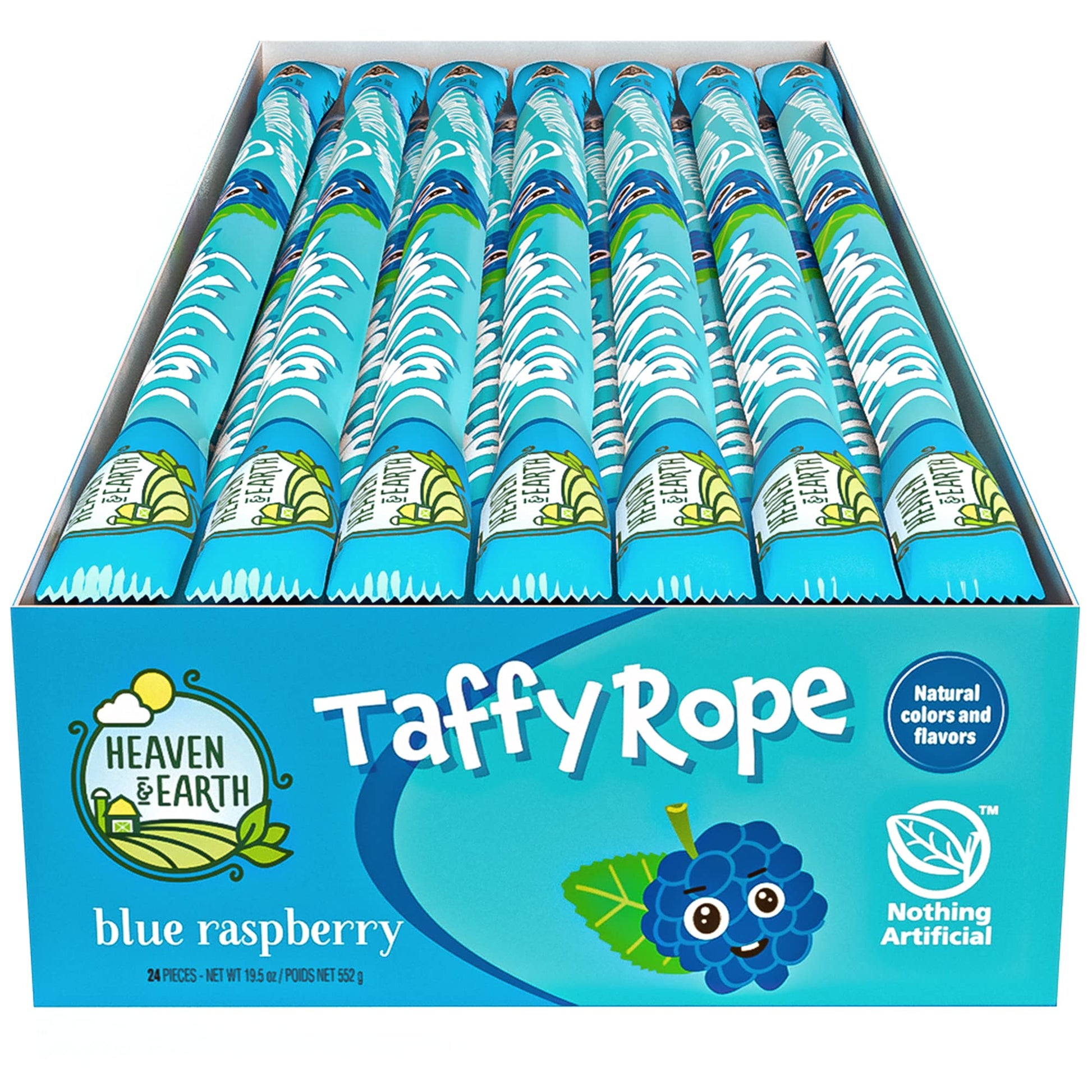Heaven & Earth Blue Raspberry Taffy Rope 19.5Oz (24 Pack) | Made With Natural Colors & Flavors, No High Fructose Corn Syrup, Gluten Free, Nothing Artificial, Wonderfully Delicious!