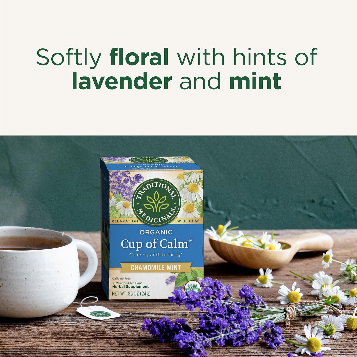 Traditional Medicinals Tea, Organic Cup of Calm, Calming & Relaxing with Chamomile Mint, 16 Tea Bags Packaging may vary