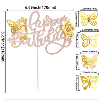 25Pcs Butterfly Cake Toppers Happy Birthday Cake Topper Gold 3D Butterfly Cupcake Topper For Girls Women'S Happy Birthday Cake T