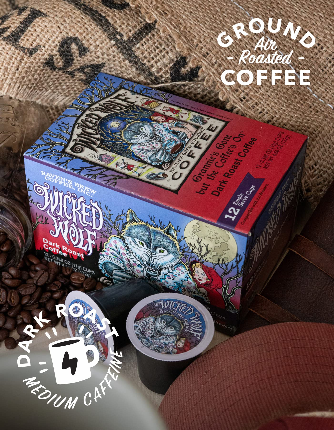 Ravens Brew Coffee Dark Roast K-Cup Compatible Pods - Wicked Wolf 12 Count