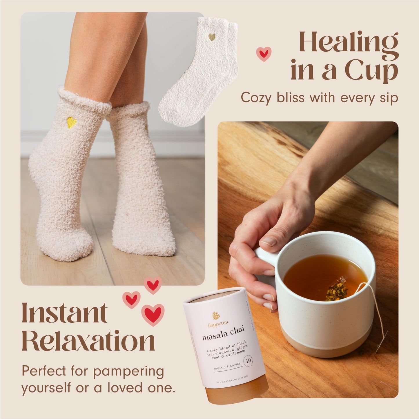 Unboxme Birthday Gift Basket For Women - Soothing Self Care Box With Fluffy Socks, Ceramic Mug, Chai Tea, Honey & Cinnamon For M