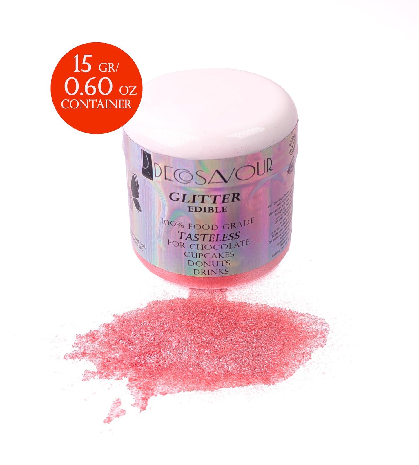 Decosavour Pink Edible Glitter - 15g Dazzle Dust Powder for Drinks, Cakes & Chocolate - Vegan, Gluten Free