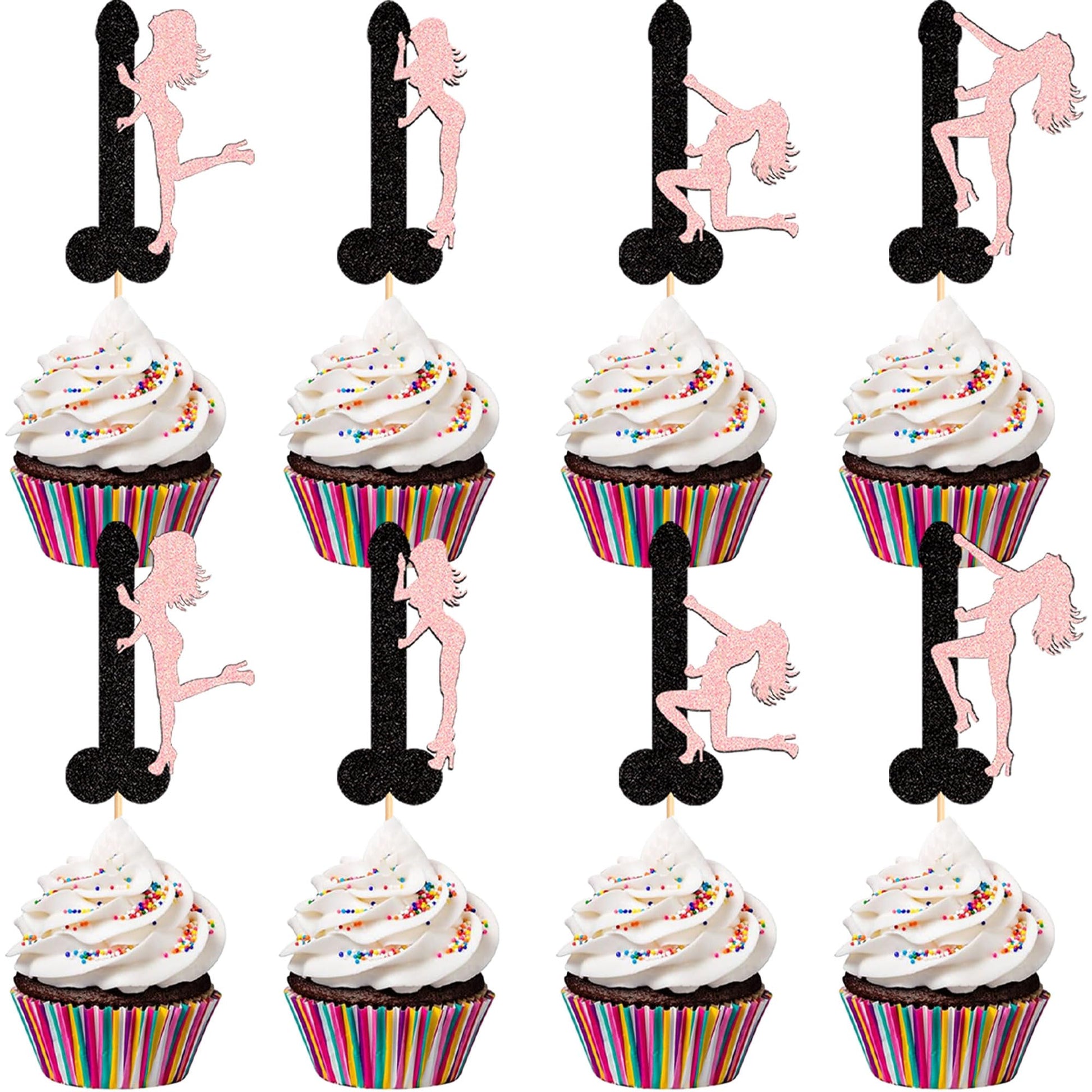 Ercadio 24 Pack Pole Dancing Girl Cupcake Toppers Pink Pole Bachelorette Cupcake Picks Pole Dancing Girl Cupcake Picks For Brida
