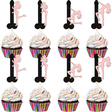 Ercadio 24 Pack Pole Dancing Girl Cupcake Toppers Pink Pole Bachelorette Cupcake Picks Pole Dancing Girl Cupcake Picks For Brida