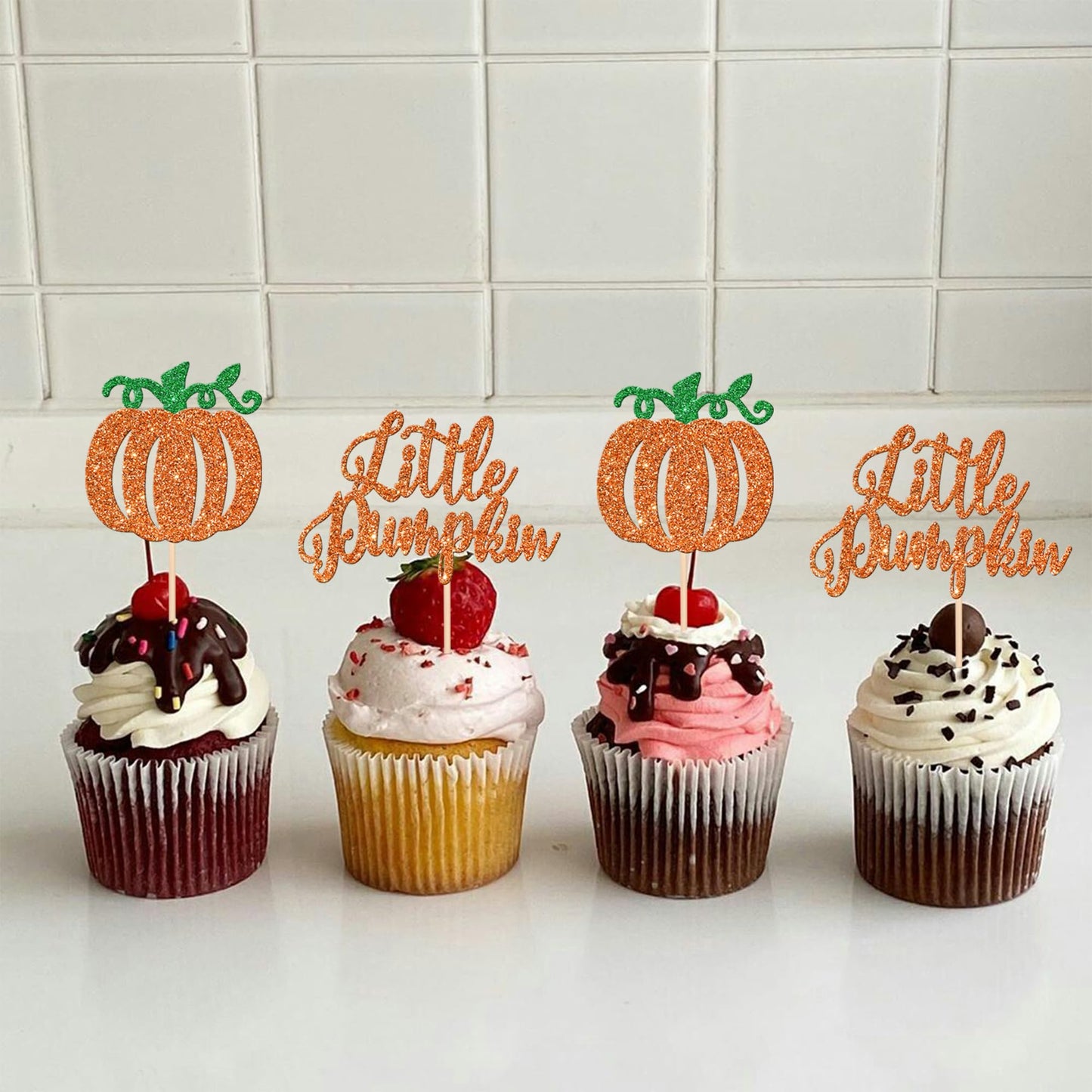 24 Pcs Little Pumpkin Cupcake Toppers Glitter Baby Shower Fall Theme Cupcake Picks Pumpkin Cupcake Decorations For Thanksgiving