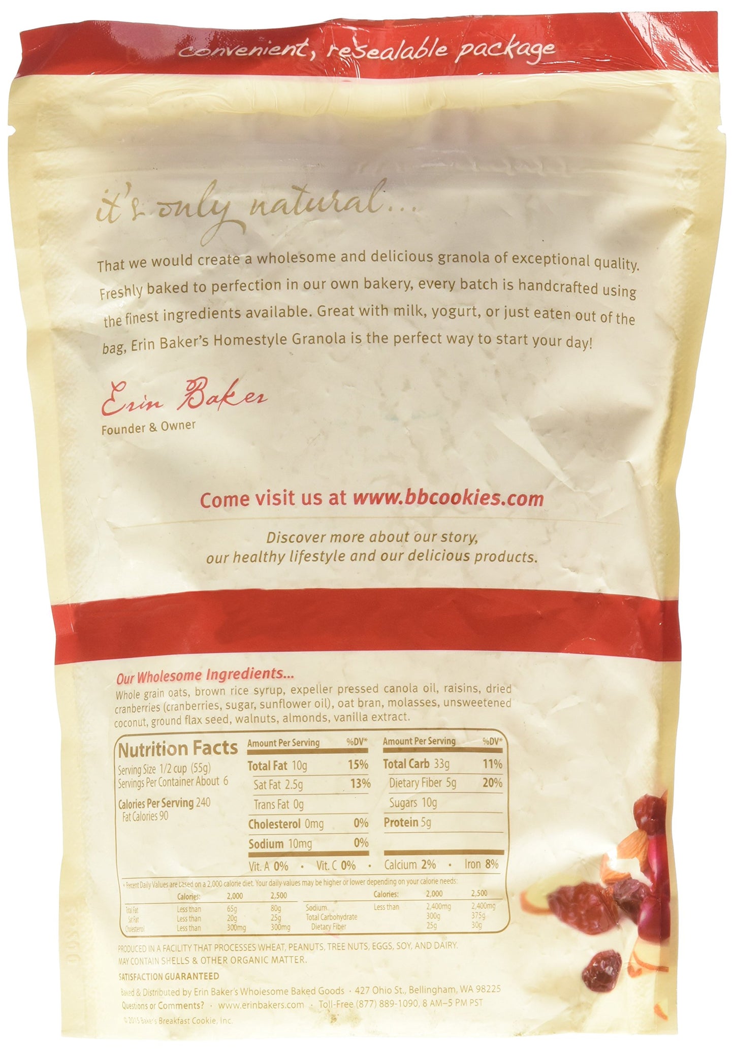 Erin Baker'S Homestyle Granola, Fruit & Nut, 12 Oz