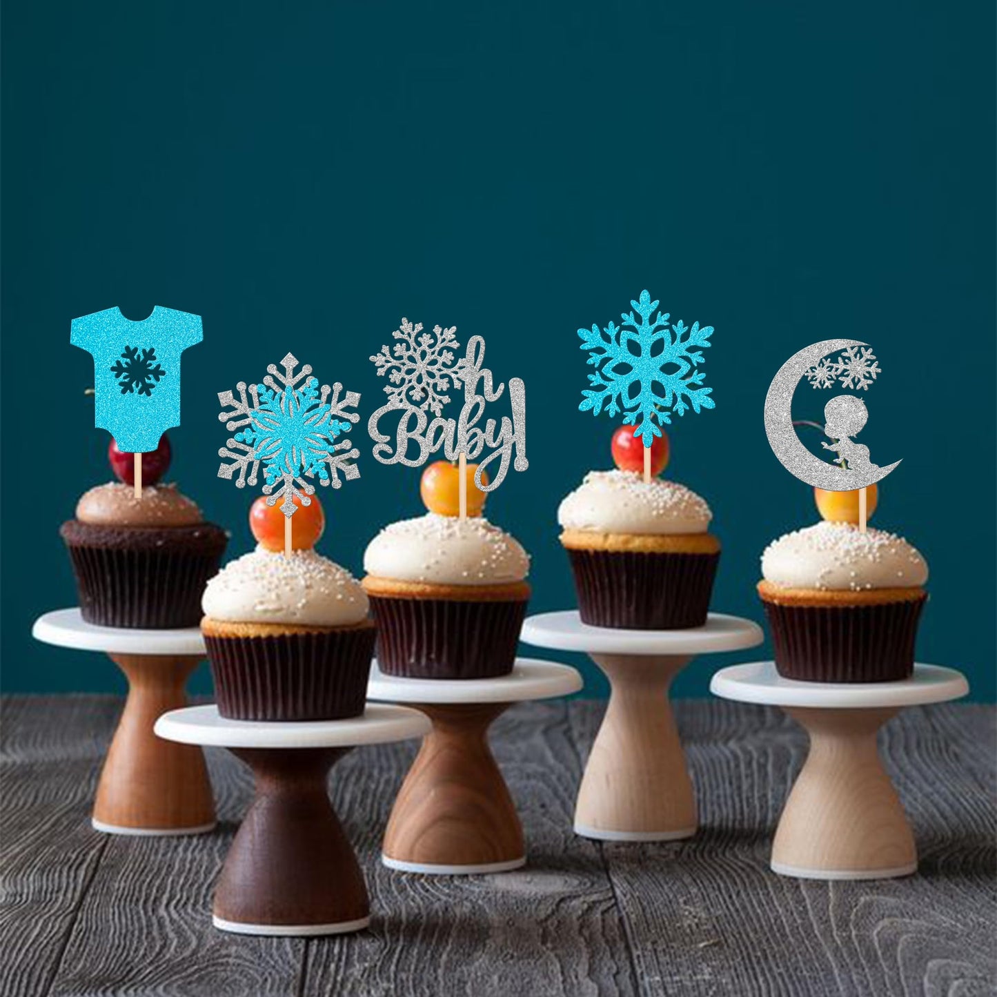 30 Pcs Snowflake Oh Baby Cupcake Toppers Glitter Winter Sweater Moon Snowflake Cupcake Picks Baby Shower It'S A Boy Cake Decorat