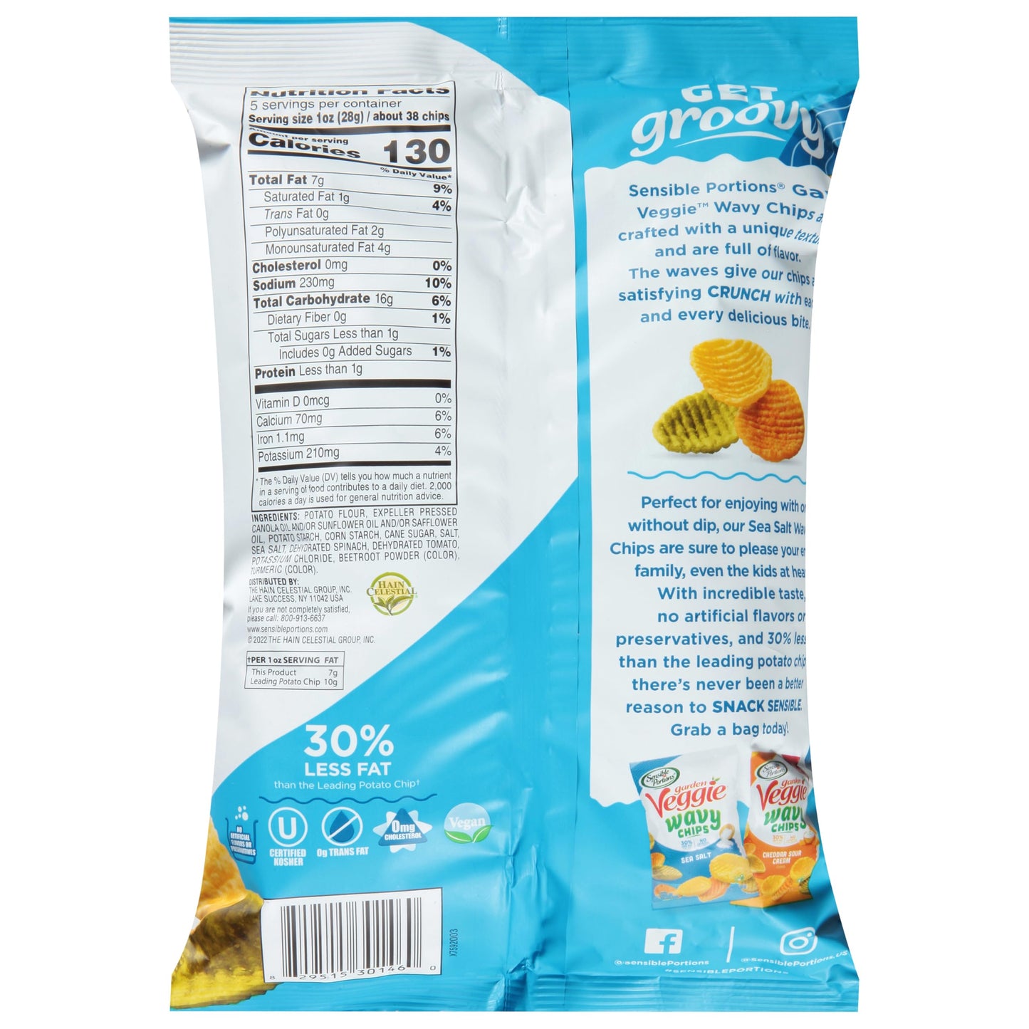 Sensible Portions Garden Veggie Wavy Chips, Sea Salt, 5 Oz (Pack Of 12)