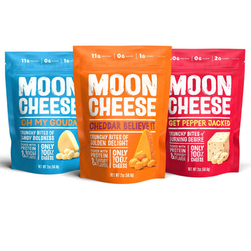 Moon Cheese Variety Pack, Cheddar, Gouda & Pepper Jack, Crunchy, Protein-Rich Cheese Snack, Gluten Free, Keto Friendly, 100% Rea