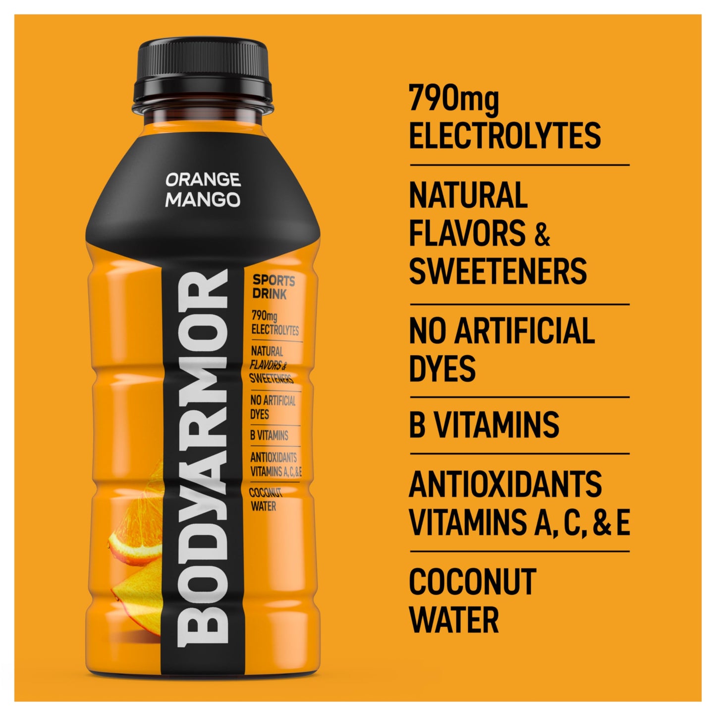 BODYARMOR Sports Drink Sports Beverage, Orange Mango, Natural Flavors With Vitamins, Potassium-Packed Electrolytes, No Preservat