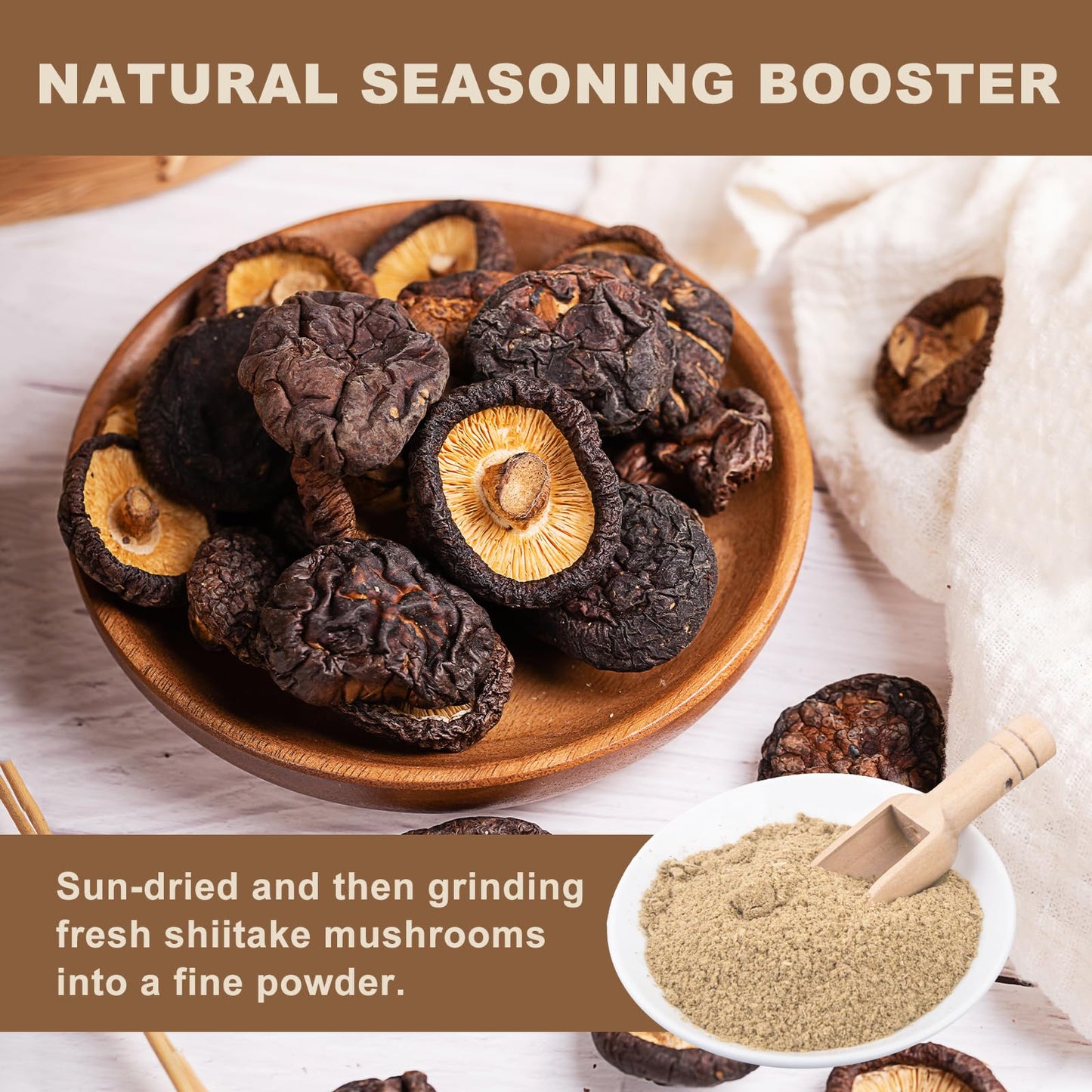 GRELIM Shiitake Mushroom Powder 8 Oz, No Additive, Gluten-Free, Non-GMO Great for Sauce, Soup, and Mushroom Coffee 227g