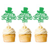 Ercadio 24 Pack Happy St Patrick's Day Cupcake Toppers Happy St Patrick's Day Cupcake Picks with Four Leaf for st.Patricks Day B