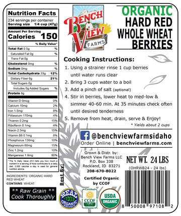 Organic Hard Red Wheat Berries - 24Lbs