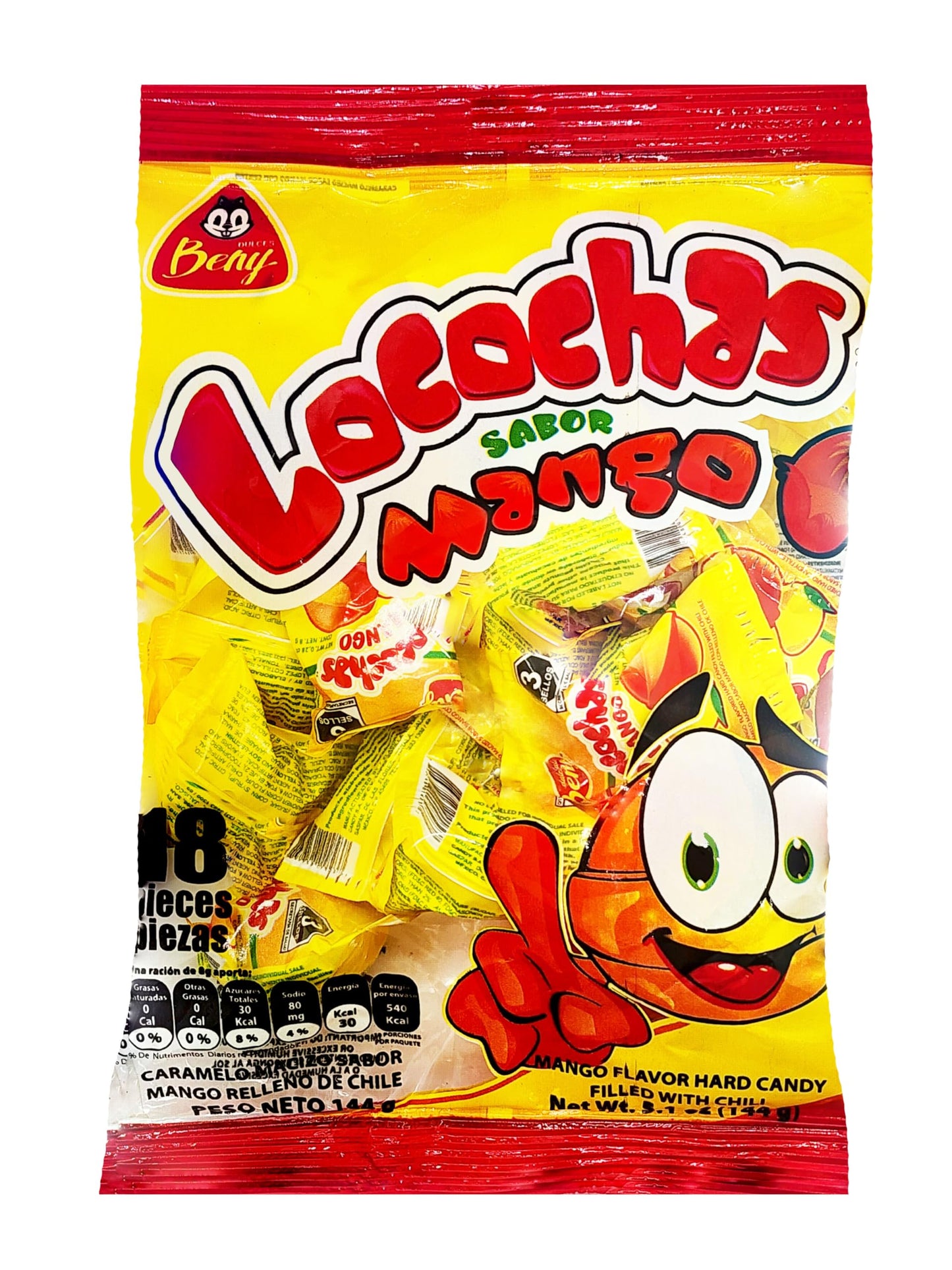 BENY LOCOCHAS PEG BAG HARD CANDY WITH CHILI POWDER CENTER 5.1OZ 18PCS (MANGO)