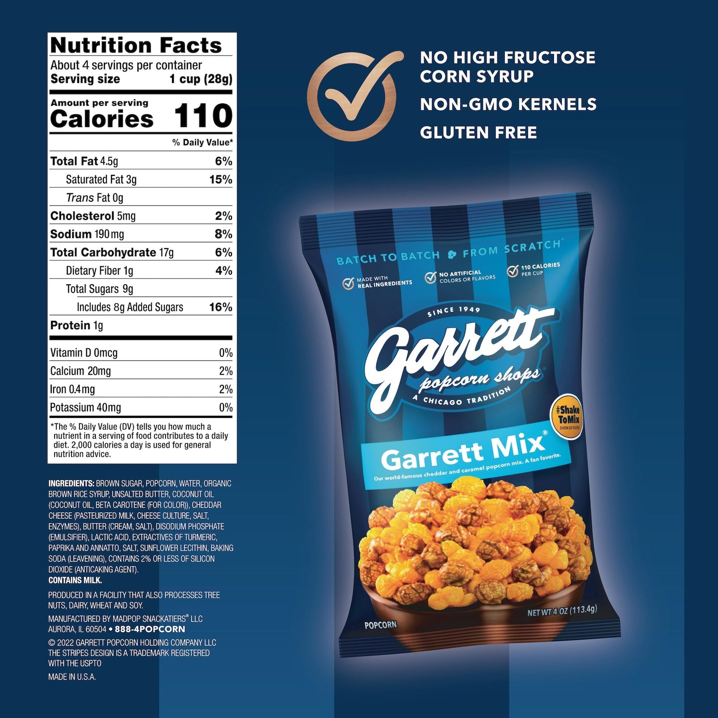 Garrett Popcorn Garrett Mix - Chicago Style Cheese & Caramel Popcorn - 4 Ounce Bags (Pack of 6) - Gluten Free Sweet & Salty Snack