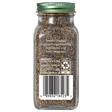Simply Organic Ground Black Pepper, 2.31-Ounce Jar, Medium Ground Pepper, Certified Organic, Kosher, Potent Pepper Taste