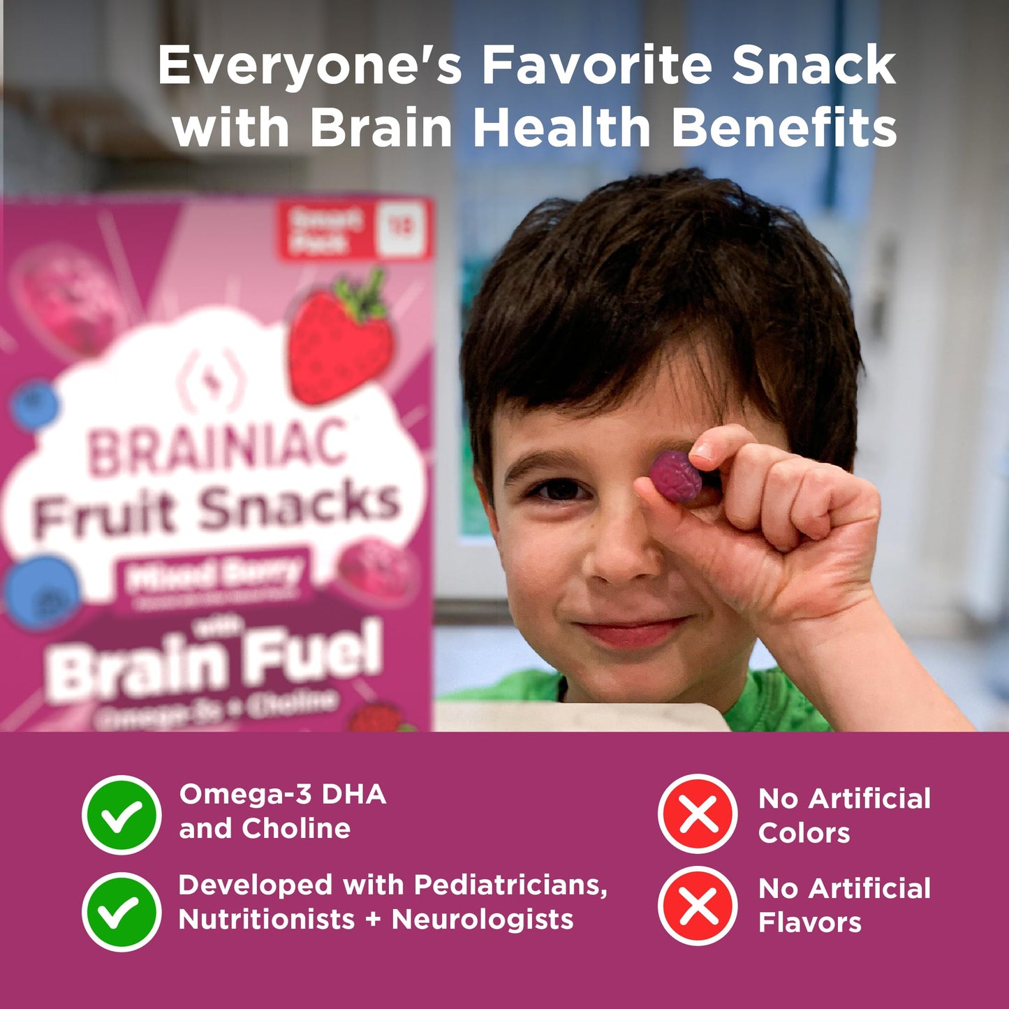 Brainiac Fruit Snacks, Mixed Berry, Brain Boosting Patented Brainpack Ingredients With Omega-3S Dha/Epa And Choline, Functional