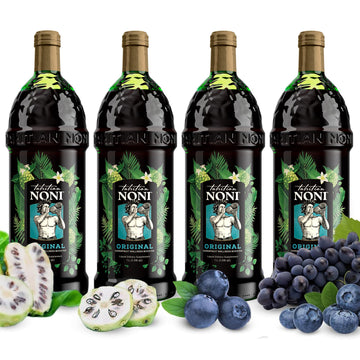 Tahitian Noni Juice - Original Bioactive Beverage, 33.8 Fl Oz (Pack of 4), All-Natural Daily Wellness Drink with Blueberry & Grape