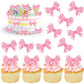 YCTHUNFISH 30 Pack Pink Bow Cupcake Toppers Paper Bowknot Decorations for Birthday Party, Wedding, Bridal Shower