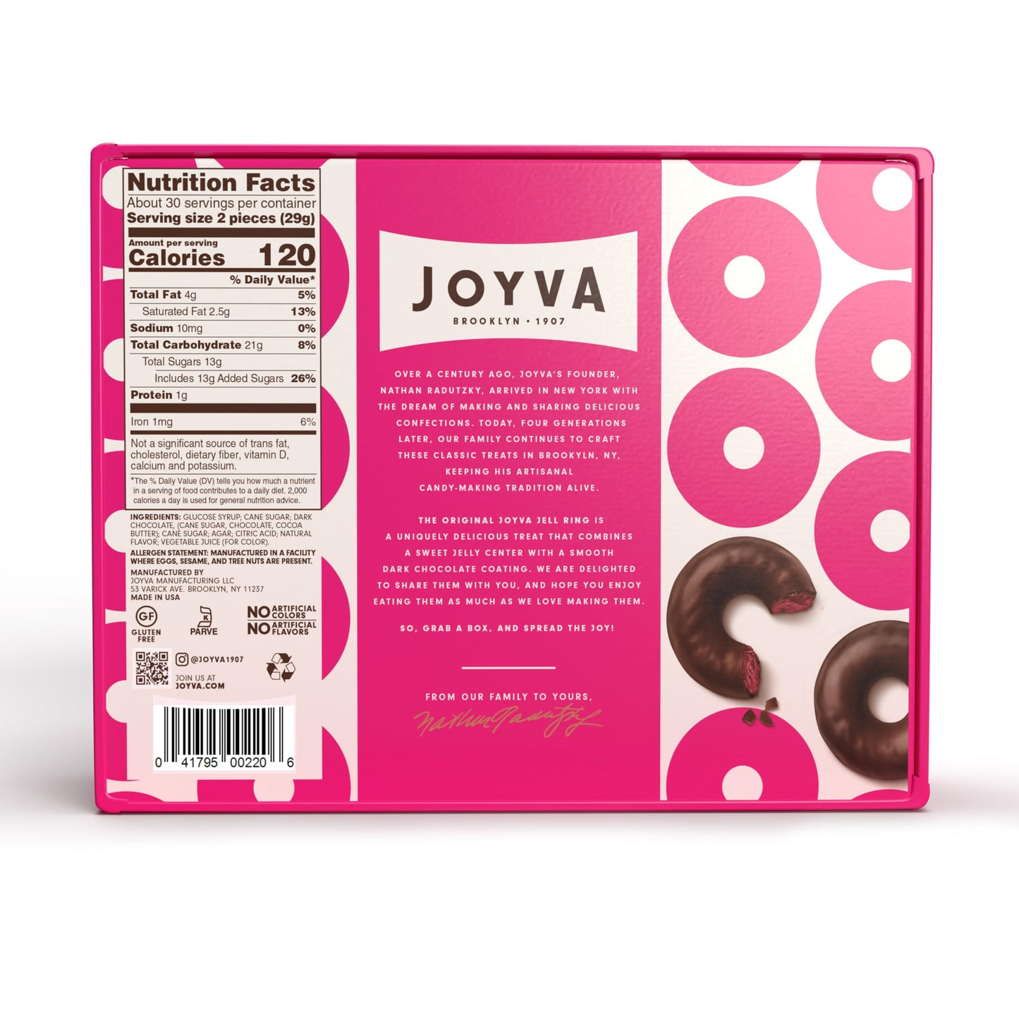 Joyva Jell Rings | Gift Box of 60 Sweet Jell Center Rings with Smooth Dark Chocolate Coating | 807g, 30.7oz