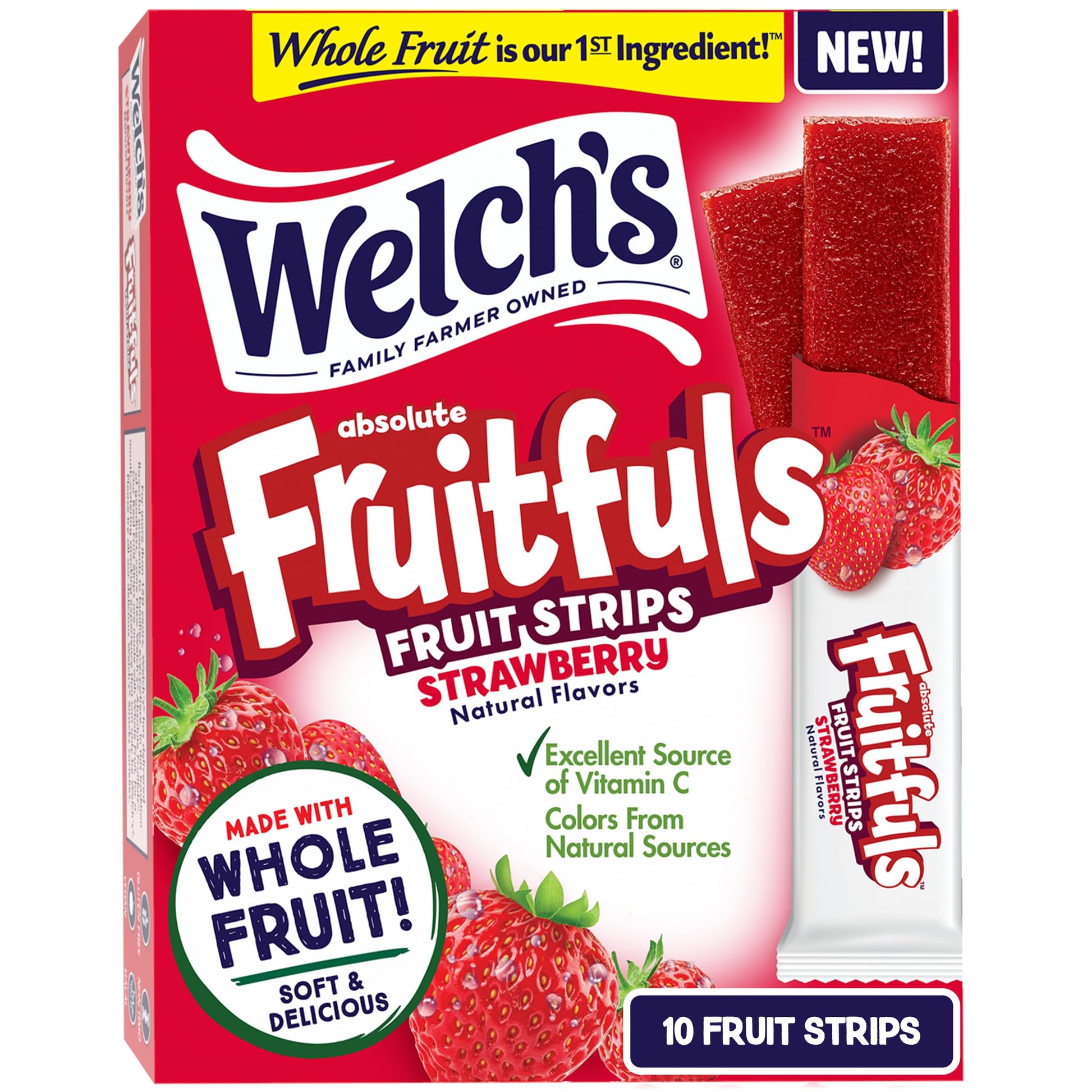 Welchs Fruit Strips, Dried Fruit Snacks, Strawberry, Pack of 10, 0.5oz