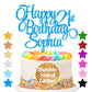 EDSG Happy Birthday Cake Topper - Personalized Double-Sided Glitter Decoration, Any Age & Name, Blue
