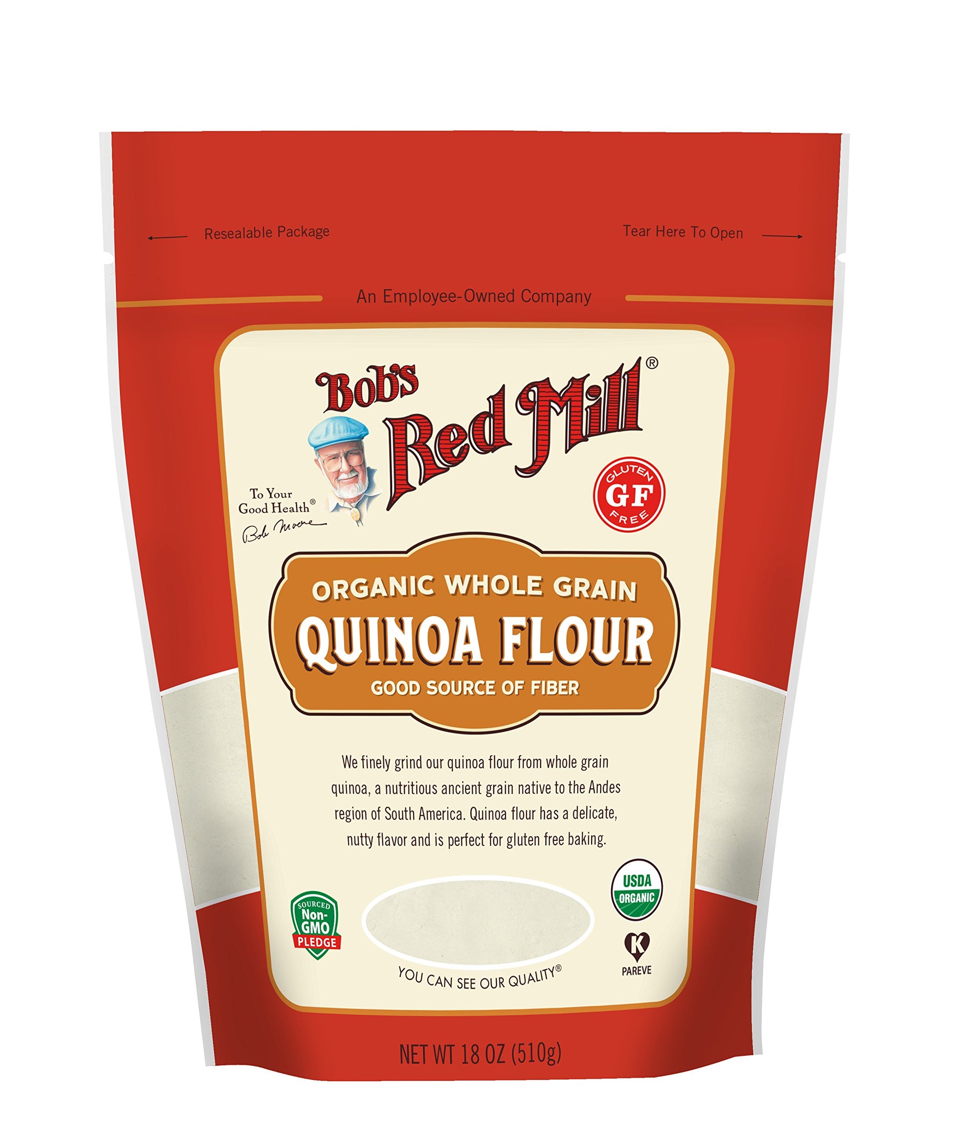Bob s Red Mill Organic Quinoa Flour, 18oz (Pack of 4) - Non GMO, Whole Grain, Vegan, Kosher