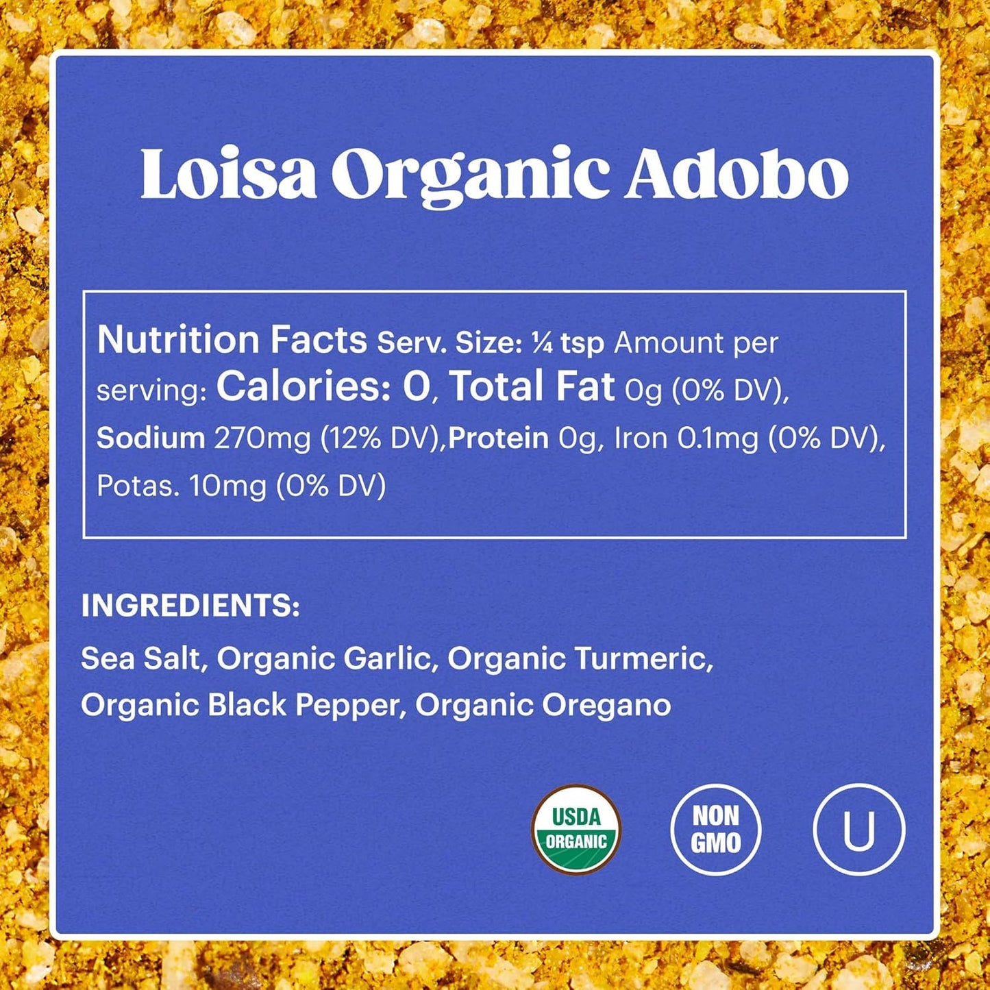 Loisa Seasoning, Usda Organic, Non-Gmo, No-Msg, No Preservatives, No Artificial Coloring, No Artificial Flavors, 2.9Oz (Adobo 2