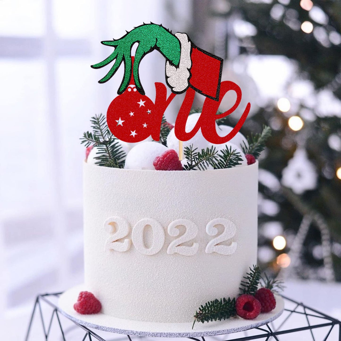 1 Pack Christmas One Cake Topper With Glitter Hand First Birthday Cake Topper Picks Decorations For Baby Shower 1St Birthday Party Supplies Red