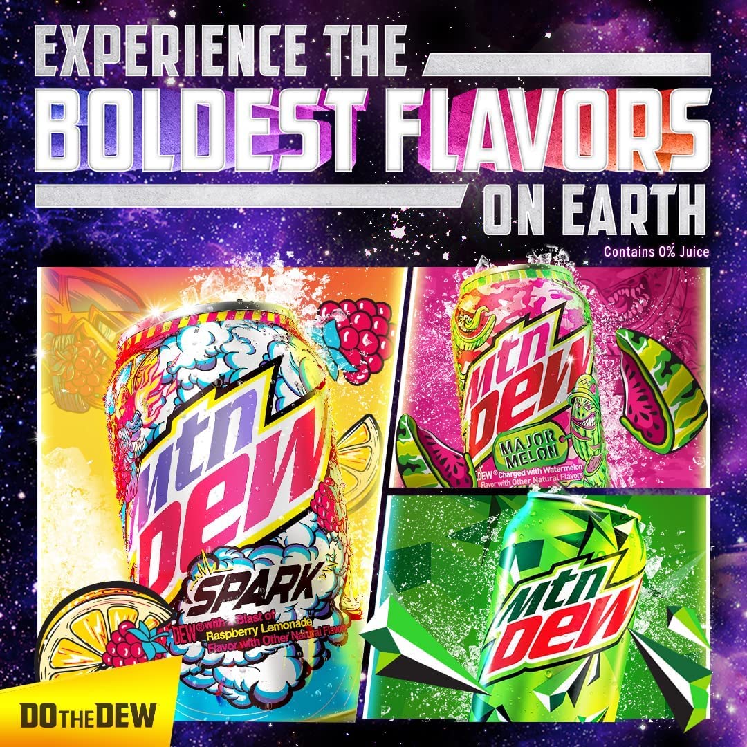Mountain Dew Soda, 2 Flavor Baja Blast Variety Pack (Baja Blast, Original Dew), 12 Fl Oz Cans (Pack Of 18)