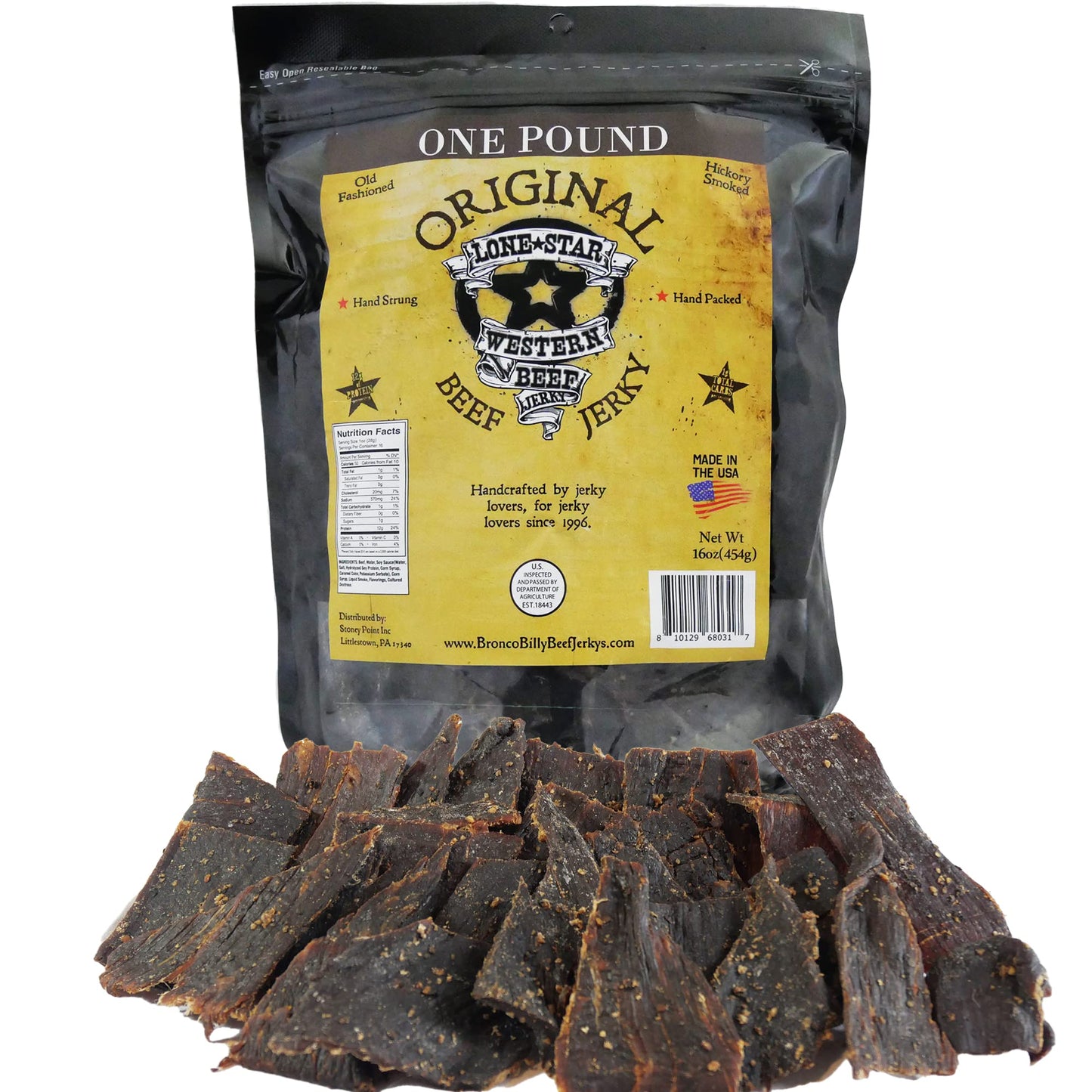Lone Star Beef Jerky - Original Flavored High Protein Snack - 16 Ounce Resealable Bag - Hickory Smoked