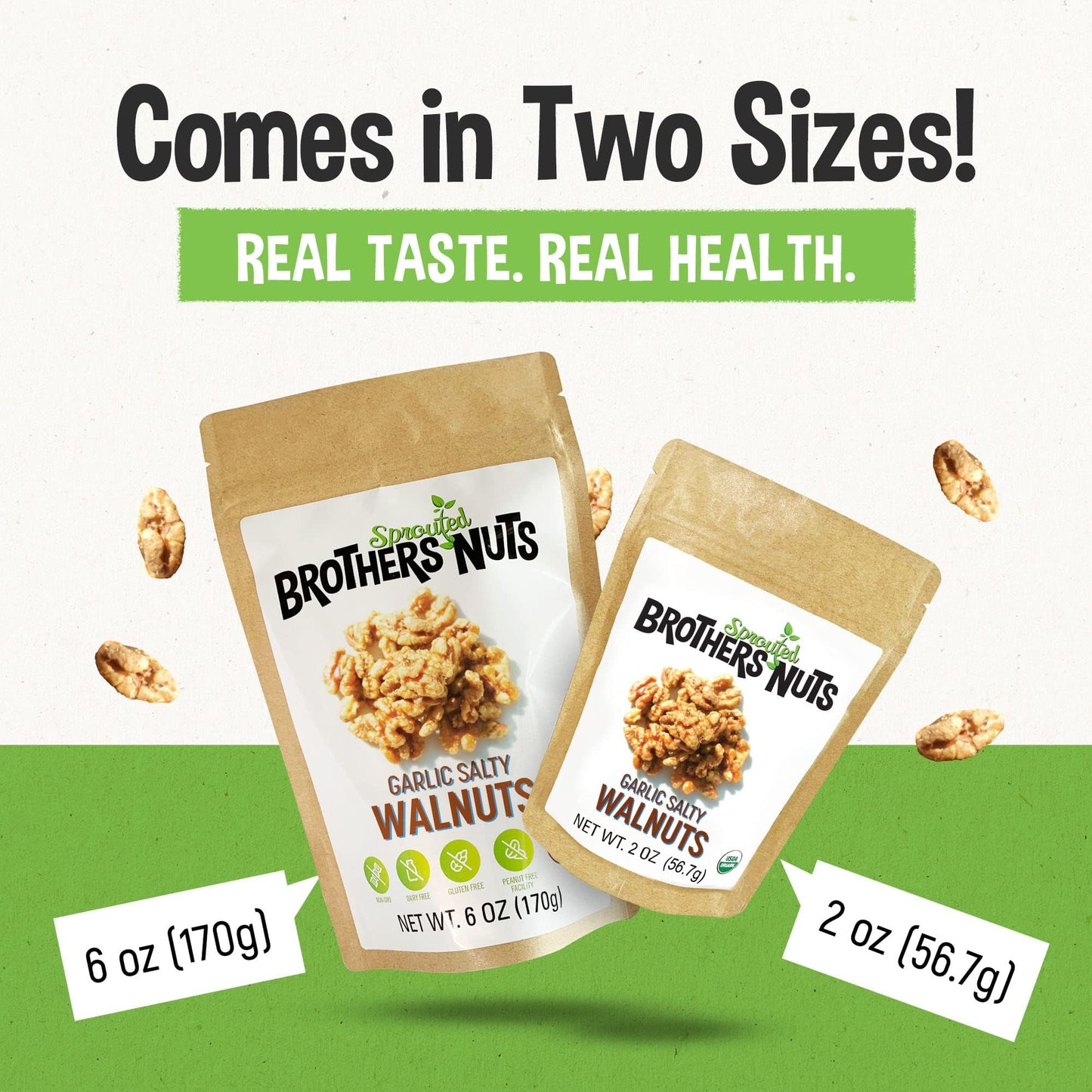 Brothers Sprouted Nuts Garlic Salty Walnuts – Organic, Vegan, Gluten-Free – 2 oz (Pack of 10)