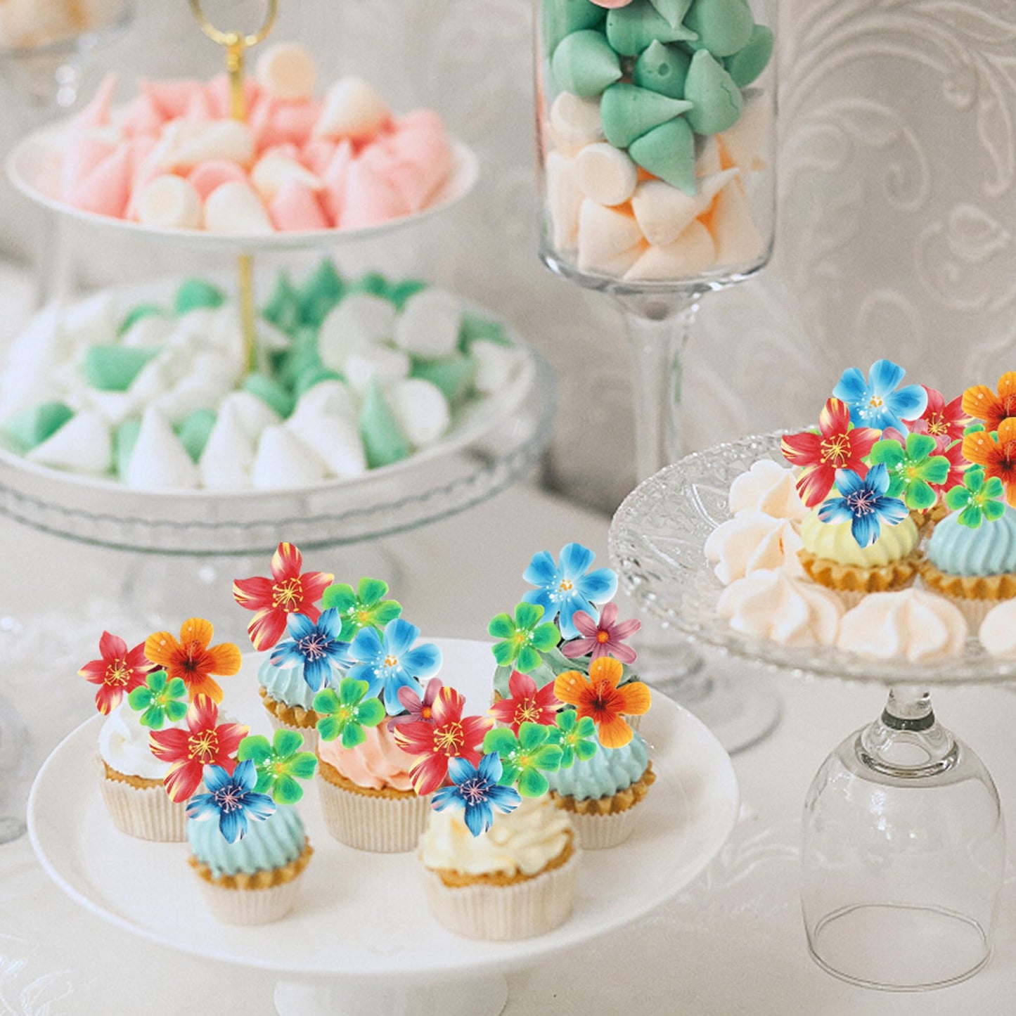 Rssta i 72 Pack Edible Hawaii Flowers Cake Decorations, Rice Paper Toppers for Cakes & Cupcakes, Design 9