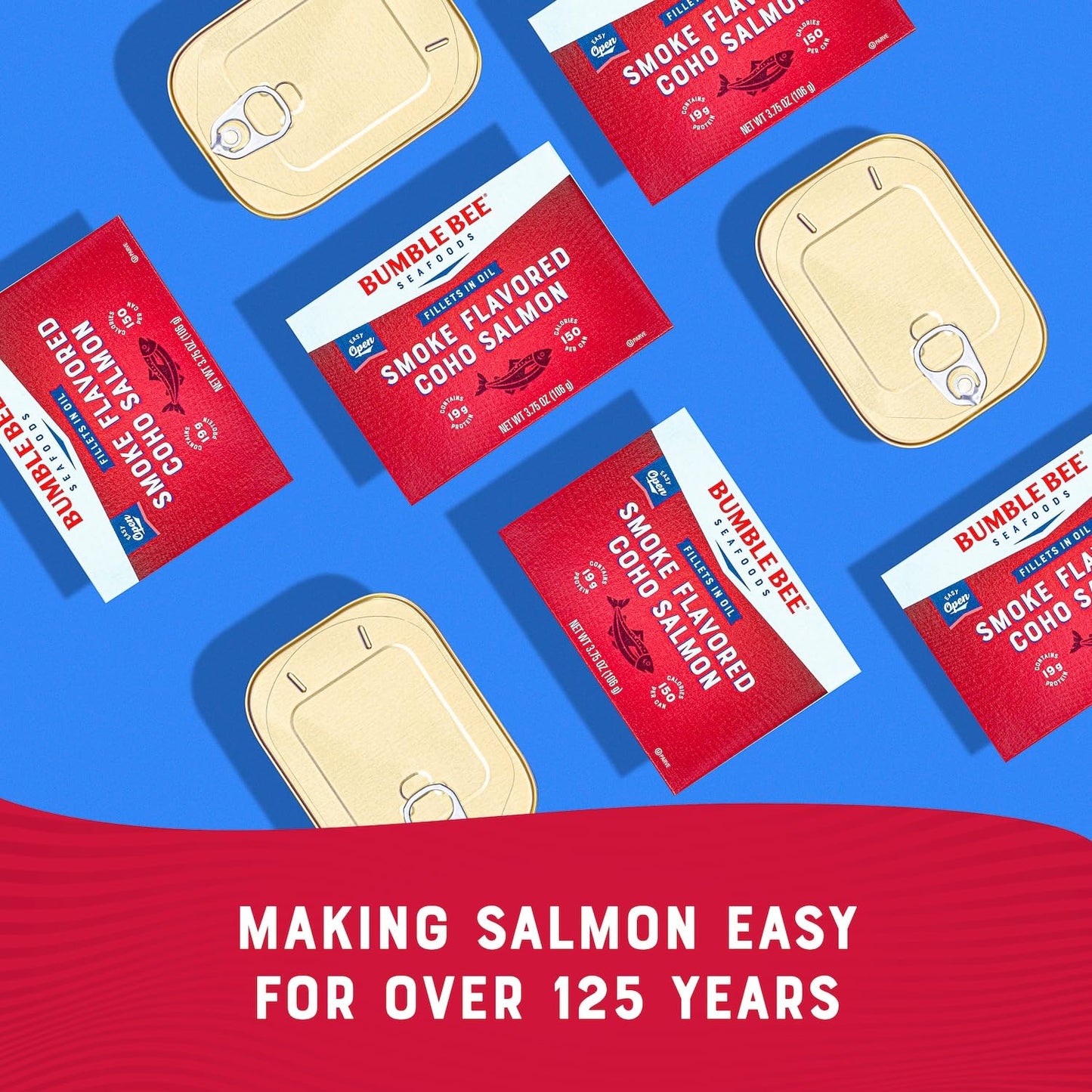 Bumble Bee Smoke Flavored Red Coho Salmon Fillets in Oil, 3.75 oz (Pack of 2) - 19g Protein - Skinless, Boneless - Great for Sna