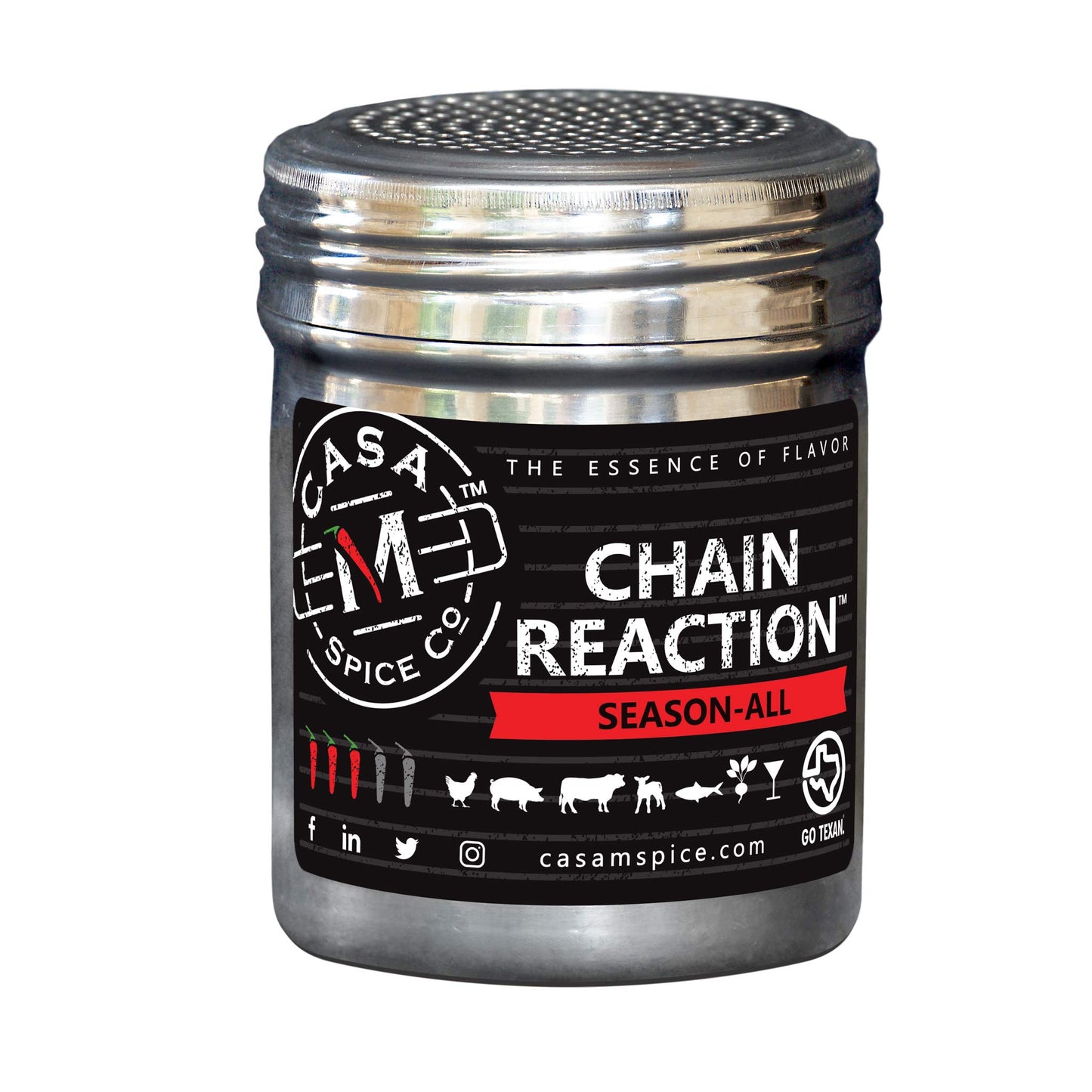 Casa M Spice Co® Chain Reaction® Season-All BBQ Spices, Low Sodium, No MSG, Gluten Free, Keto Friendly, Stainless Shaker, 1-Cup Seasoning